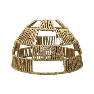 Imagem de Gralara Abajur de corda de papel trançada à mão, cúpula para luminária pendente, ideal para sala de jantar.