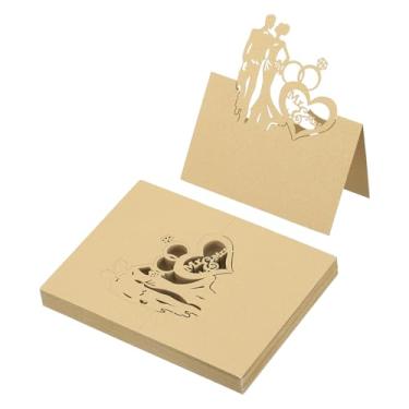 Imagem de PATIKIL 50 peças de cartões de casamento, cartões de nome, papel com glitter, etiquetas de assento dobradas para mesa, buffet, recepção, jantar, festa, ouro bege