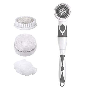 Imagem de Escova elétrica multifuncional de banho 4 em 1 limpeza corporal com cabo longo massager para cabeças 2 configurações ferramenta cuidados a pele purificadora poros rotação 360