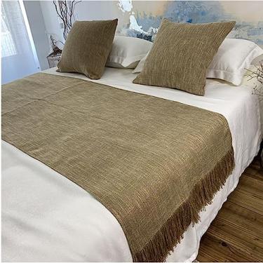 Imagem de Caminho de cama simples moderno borla capa de cama leve luxo proteção de cama cobertor para cama king size faixa decorativa toalha de cama para quarto hotel quarto de casamento - café||50*50 cm fronha
