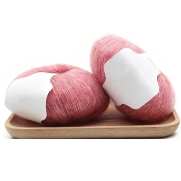 Imagem de 1 rolo de fio de mohair 25 g angorá pequeno fio de lã longo multicolorido para tecer cachecóis, xales, suéteres, chapéus e artesanato - rosa
