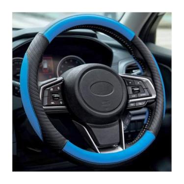 Imagem de FALVFUN Capa de volante de carro, protetor de volante de veículo de aderência suave estilo esportivo com forro antiderrapante, interior automotivo confortável, ajuste universal (preto azul)