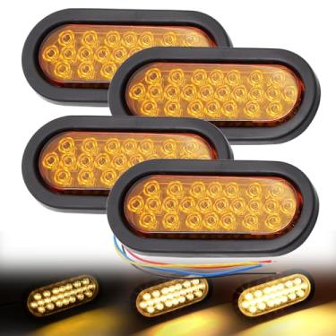 Imagem de Ledvillage Luzes traseiras estroboscópicas âmbar de 15 cm – pacote com 4 | 24 luzes de reboque ovais de LED com padrões de flash triplo | Luzes de freio à prova d'água para caminhão, trailer, ônibus
