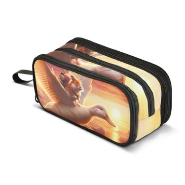 Imagem de Estojo de lápis Kawaii com zíper, bolsa para meninos, adolescentes, meninas, faculdade, ensino médio, material de escritório, pôr do sol, hamster, pato, brilhante, sacos de armazenamento