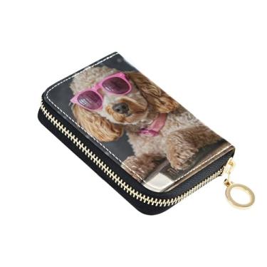 Imagem de Carteira feminina engraçada para livros de óculos Poodle pequena com bloqueio de RFID, porta-moedas decorativa com zíper e chaveiro