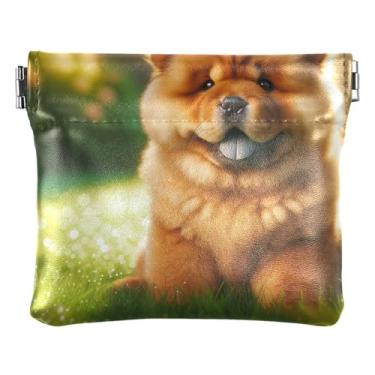 Imagem de Carteira feminina de couro personalizada Bulldog para troca de cartões, Cachorro fofo Chow Chow, one size, Minimalista moderno