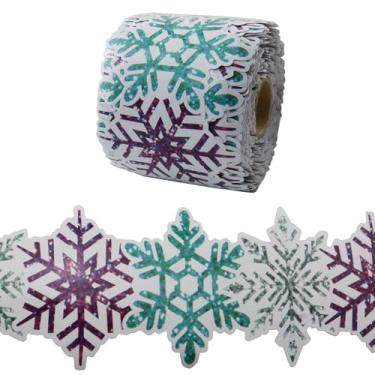 Imagem de XGNG 1 rolo de 21 m floco de neve decorativo borda rolo de avisos tema de inverno papel de acabamento fácil de cortar etiquetas de sala de aula de Natal para porta janela armário de armazenamento