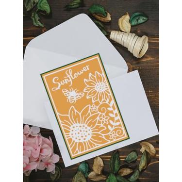 Imagem de 1 estêncil de matriz de corte de aço carbono com tema floral, padrão de girassol e palavras de platina fosca para álbum de fotos faça você mesmo, cartão de papel decorativo em relevo, 10,7 x 15,5 x