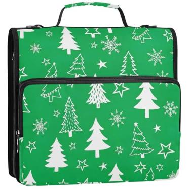 Imagem de 3 fichários de 3 anéis de 3,8 cm, árvores de Natal, flocos de neve, fichário verde com zíper, fichário organizador com alça bolsa escolar do ensino médio, portfólio rosa e estojo para pasta de anéis