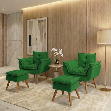 Imagem de Kit 2 Poltronas Decorativa e 2 Puffs Para Sala Recepção Manicure Consultório Quarto Alice Tecido Suede