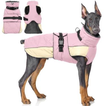 Imagem de QBLEEV Jaqueta quente para cães – Casaco de inverno refletivo ajustável com gola rolê para clima frio, roupa de neve de lã impermeável para cães pequenos, médios e grandes