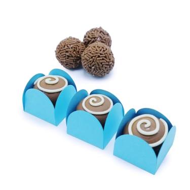 Imagem de Copos de Trufa de Tecido Artesanais | Forros de Trufa | Embalagens de Trufas | Fominhas | Copos de Doces para Chocolate | Forminhas de Brigadeiro | Forros de Doces - Pacote com 30 (Azul Celeste)