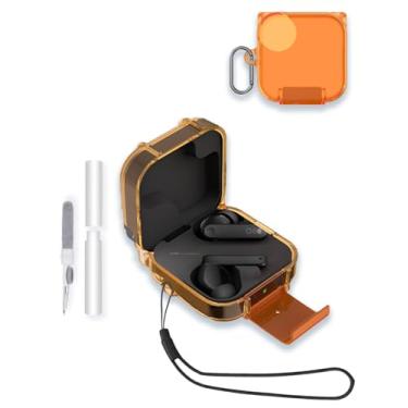 Imagem de Capa para fones de ouvido CMF by Nothing Buds Pro 2/Buds 2 Plus, design de suporte de celular WUNIAK macio, proteção contra quedas à prova de choque com chaveiro e kit de limpeza, laranja transparente