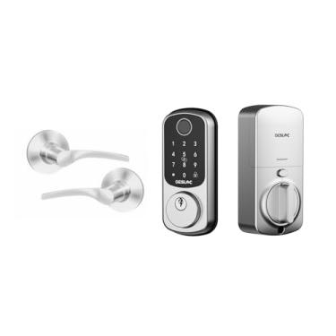 Imagem de DESLOC Trava inteligente de impressão digital B200 com 2 maçanetas, conjunto de fechadura de porta frontal sem chave, fechadura de teclado eletrônico, controle de aplicativo, trava automática, bateria