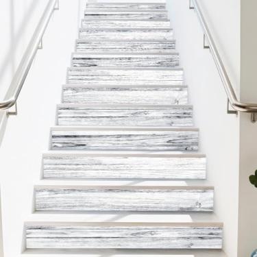 Imagem de PLIGREAT Adesivos de escada com padrão de madeira rústica falsa com 15 tiras, adesivos de escada para degraus 18 x 99 cm, decoração de murais de escada, estilo vintage, decoração para casa e hotel