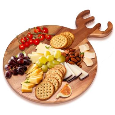 Imagem de Tábua redonda de Natal para charcutaria para presentes, tábua de corte de madeira de acácia com alça, tábua decorativa de madeira para queijos de Natal, presentes de cozinha, bandeja de legumes de Natal, tábua de cortar