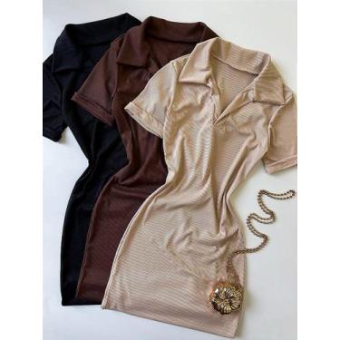 Imagem de Vestido Curto em Ribana Gola Polo Raiane - Ref. 1690, Único, Preto