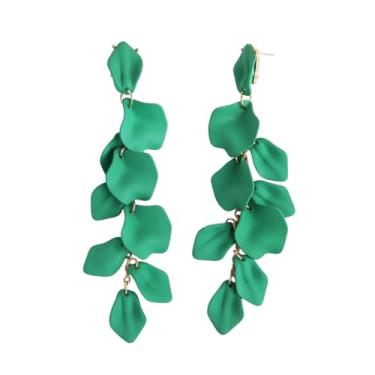 Imagem de Brincos de pétala de rosa longos de acrílico com pingente de flor floral com borla para mulheres, Medium, Metal, Sem pedra preciosa