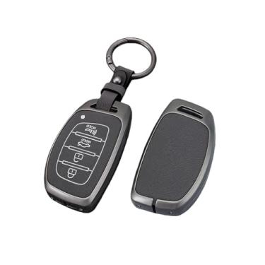 Imagem de Capa de couro para chave de carro em liga de zinco, suporte compatível com Hyundai Tucson Santa Fe Rena Sonata Elantra Creta Ix35 Ix45 I10 I30 I40(E-Style 1-Grey)