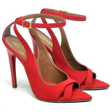 Imagem de Sandália Salto Alto em Couro Vermelho Ella's, 35, Feminino, Vermelho