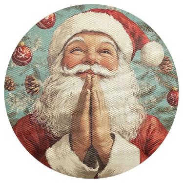 Imagem de xigua Jogo americano redondo de Natal Papai Noel, conjunto de 6, tapete de mesa redondo antiderrapante resistente ao calor, tapetes de mesa de 48 cm para decoração de cozinha, jantar e festa