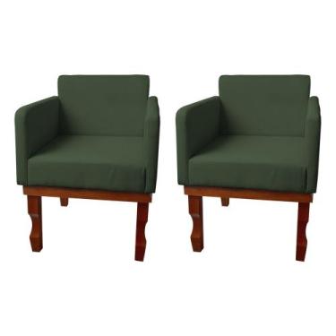 Imagem de Kit 2 Poltronas Nina Retrô Pés de Madeira Maciça Suede Verde - CASA TR