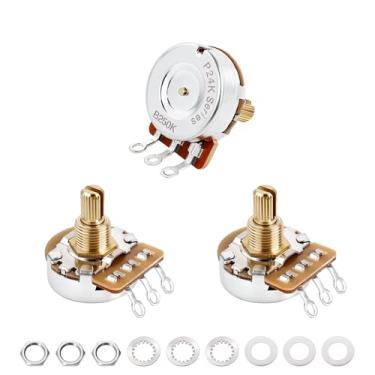 Imagem de Banworks Latão A250K+B250K Imperial 3/20.3 cm Rosca Tamanho Completo 24-Spline Split Short Shaft (15,5 mm) 2A1B Áudio e Linear Taper Potenciômetros para Gibson Les Paul LP/SG Fender Strat/Tele PRS JT