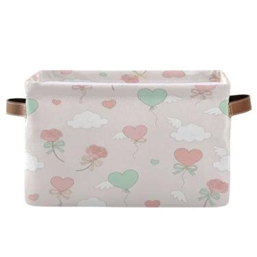 Imagem de Wassud Caixa de armazenamento de lona de nuvem de balões de coração com alças, cestas organizadoras dobráveis para armário, banheiro e decoração de casa, 1 pacote