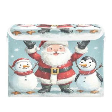 Imagem de SEHANY Linda caixa de armazenamento de Papai Noel de Natal com tampas e alças, organizador de cestas de armazenamento de tecido dobrável, caixas de armazenamento de cubos grandes para roupas, cobertor