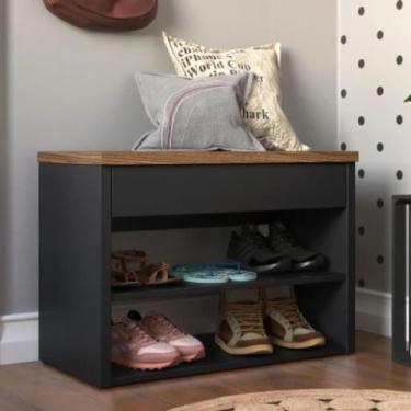 Imagem de Sapateira Bancada Hall de Entrada Organizador Multiuso Cor Preto Natur
