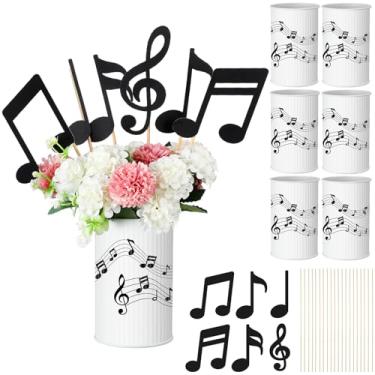 Imagem de Remerry 6 conjuntos de peças centrais de decoração de festa musicais para mesas, notas musicais, vasos de metal com cartões, decoração de festa temática musical, casamento, aniversário, chá de bebê