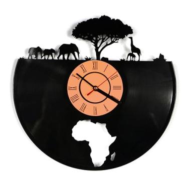 Imagem de Relógio de Parede Vinil Retrô Animal Africano com Luz Noturna e Controle Remoto Obra Arte Colecionável Nostálgica Reciclado
