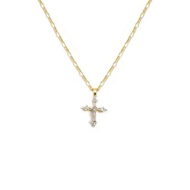 Imagem de Gracayfr Colar Cristão Cruz Zircônia Cúbica Starburst Strass Colar Jesus Crucifixo Banhado a Ouro 14K Pingente FaithHeart Joias Presente Para Mulheres, Cobre, Sem Pedra Preciosa