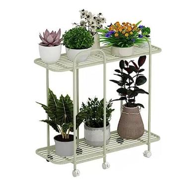 Imagem de Suporte de metal para vaso de flores, suporte de plantas, com rodas, varanda, prateleira para vaso (verde 70 x 25 x 68 cm)