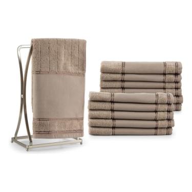 Imagem de Kit Jogo 6 Toalhas de Lavabo 100% Algodão Premium 30x50cm Corpo Canelado de Veludo Luxo Nude