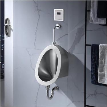 Imagem de pcagfaajmh Mictório de parede para homem, mictórios de aço inoxidável 304 para banheiro masculino, mictório masculino pequeno, banheiro para xixi, descarga de cachoeira, sensor oculto de tubo de