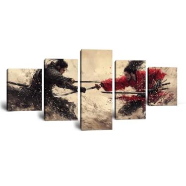 Imagem de Arte de parede de samurai japonês vermelho e preto oriental asiático Bushido decoração de parede figura de guerreiro imagens em tela pinturas impressões decorações de arte para quarto sala de estar