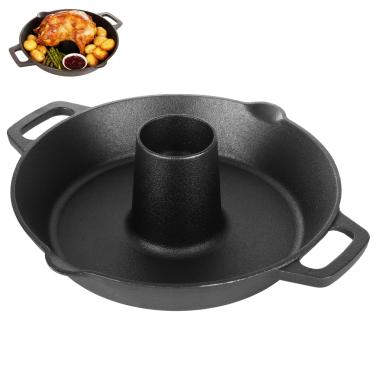 Imagem de STARVAST Torrador universal de frango de ferro fundido, suporte de peru para latas de cerveja de aves pré-temperadas com assadeira para a maioria das grelhas e fornos, preto, 28 cm