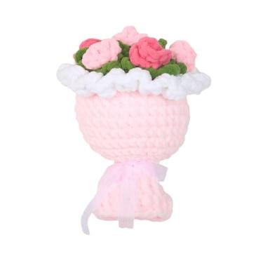 Imagem de Generic Buquê de flores tricotadas, flores artificiais, decoração para casa e escritório, de crochê, presente para o Dia dos Namorados, aniversário e Dia de, Rosa