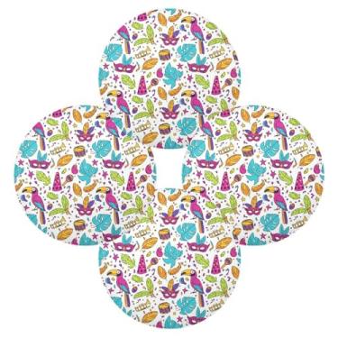 Imagem de Wassud Jogo americano conjunto de 4 tapetes de mesa redondos coloridos de carnaval tropicais para cozinha e jantar tapetes laváveis resistentes ao calor para decoração de mesa 39 cm