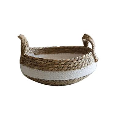 Imagem de Caixa de armazenamento de cesta de vime, multifuncional, redonda, não tóxica, cesta de pão de frutas, utensílios domésticos para café da manhã, bebida, lanche, ratã, tecido à mão, organizador de