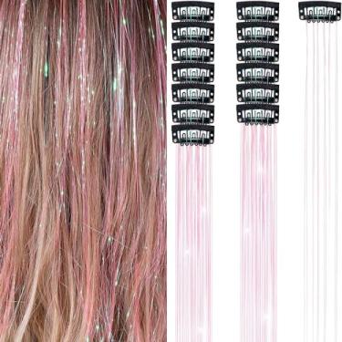 Imagem de Conjunto de Tinsel para Cabelo Clip-in 12 Peças Peça Peruca Fada Acessórios Brilhante Extensões com Glitter Mulheres e Meninas Uso em Festivais Festas