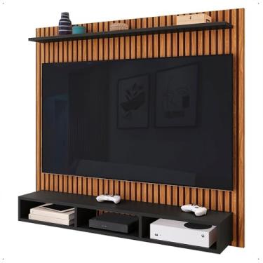 Imagem de Painel Suspenso Rack Para Sala TV até 50 Polegadas Prateleira e Nicho Ideal Quarto Estante Home(Ripado/Preto)