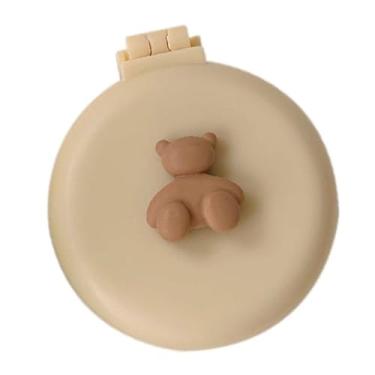 Imagem de aqxreight Escova de Cabelo Dobrável para Viagem Com Ferramenta de Estilo de Bolso Redondo Espelhado para Desembaraçar e Dar Brilho, Pente Portátil para Mulheres e Meninas, Cuidado Capilar Essencial Em Movimento, Urso Amarelo Creme