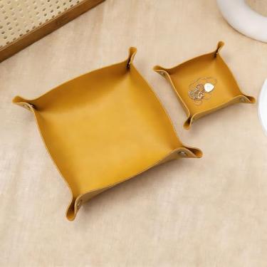 Imagem de 2 bandejas de couro PU para manobrista quadradas, organizador de mesa, organizador de viagem dobrável, bandeja de armazenamento de cosméticos para chave de joias para mesa de cômoda de entrada