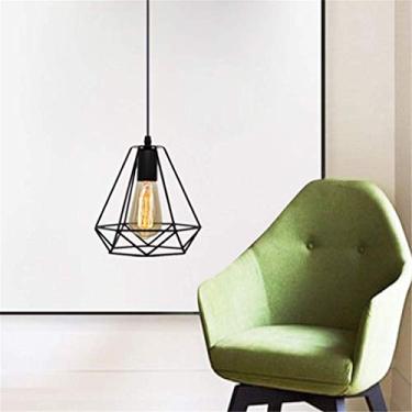 Imagem de Lustre industrial retrô com pendente, luminária vintage ajustável em altura, soquete E27, ideal para mesa de jantar, cozinha, bar, café e sala de estar. Possui estrutura em ferro com gaiola