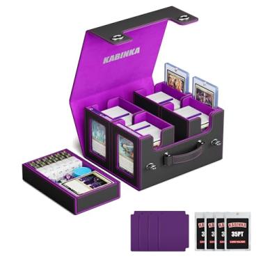 Imagem de Kabinka Caixa de baralho Commander para MTG com alça, caixa de vários baralhos com bandeja de dados grande para mais de 400 cartas de manga dupla, caixa de armazenamento de cartões TCG 5 em 1 com