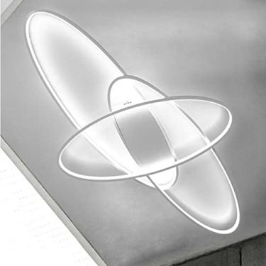 Imagem de Luminária de teto LED moderna para sala de estar, design oval elegante, lustre regulável com controle remoto, ideal para quarto, sala de jantar, banheiro e cozinha. Dimensões: 95 cm (C) x 65