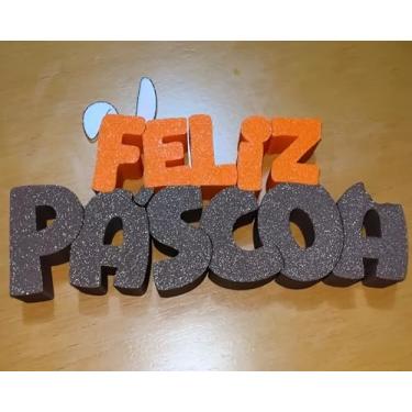 Imagem de Letreiro "Feliz Páscoa" Laranja com Orelhinha – Decoração Charmosa em PLA