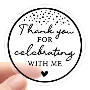 Imagem de 100 etiquetas pretas "Thank You for Celebrating with Me" - Adesivos de lembrancinha de festa de aniversário e formatura - Etiquetas autoadesivas de agradecimento para sacolas de presente, envelopes e